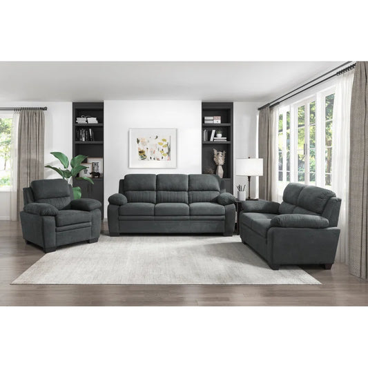 Eiraluxify Lancer 3-Piece Dark Grey Sofa Set | Premium Fabric Upholstered 3+2+1 Seater