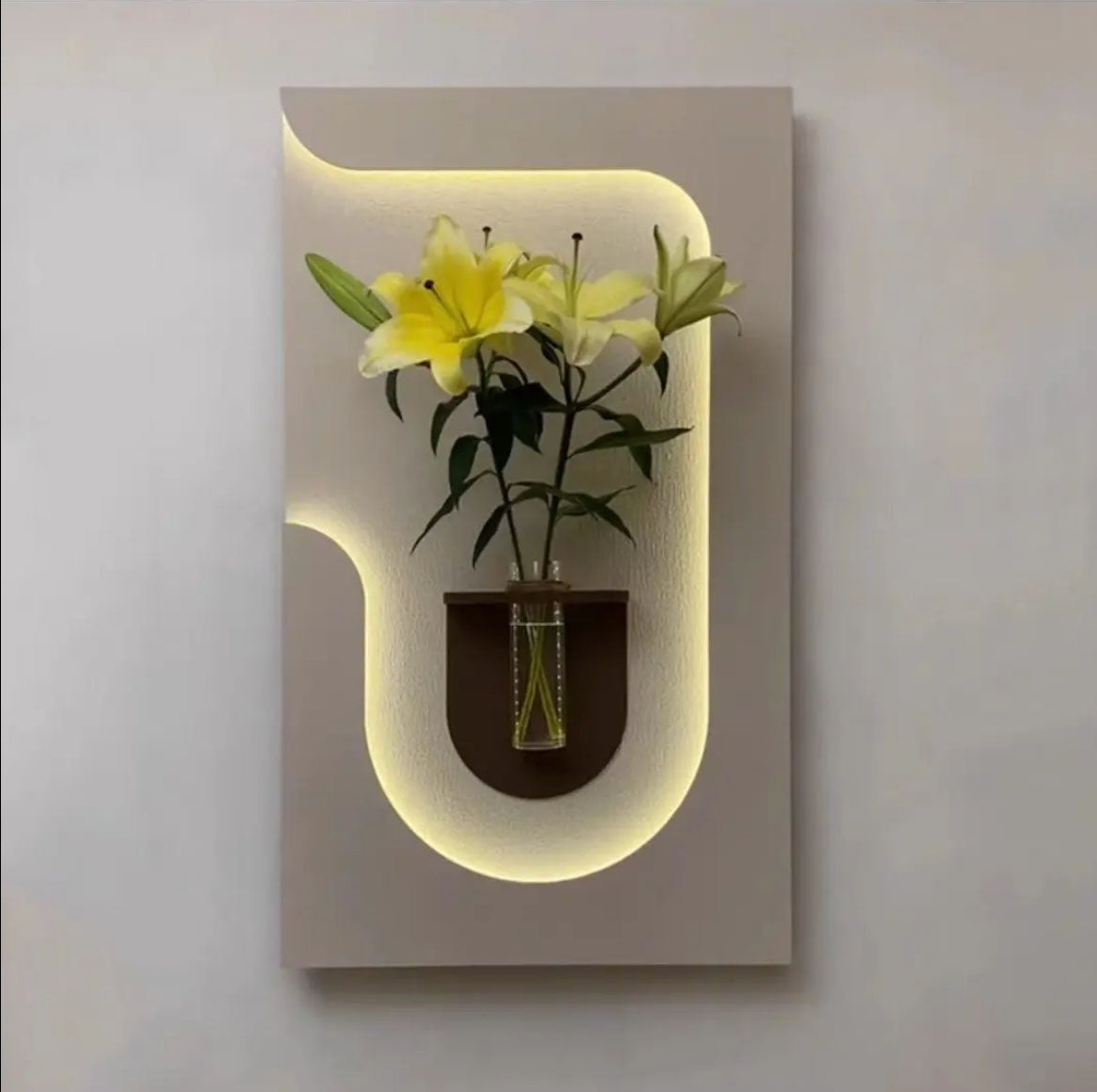 Luxury Sandstone Wall Décor with Vase and Warm Lighting – A Sophisticated Home Addition