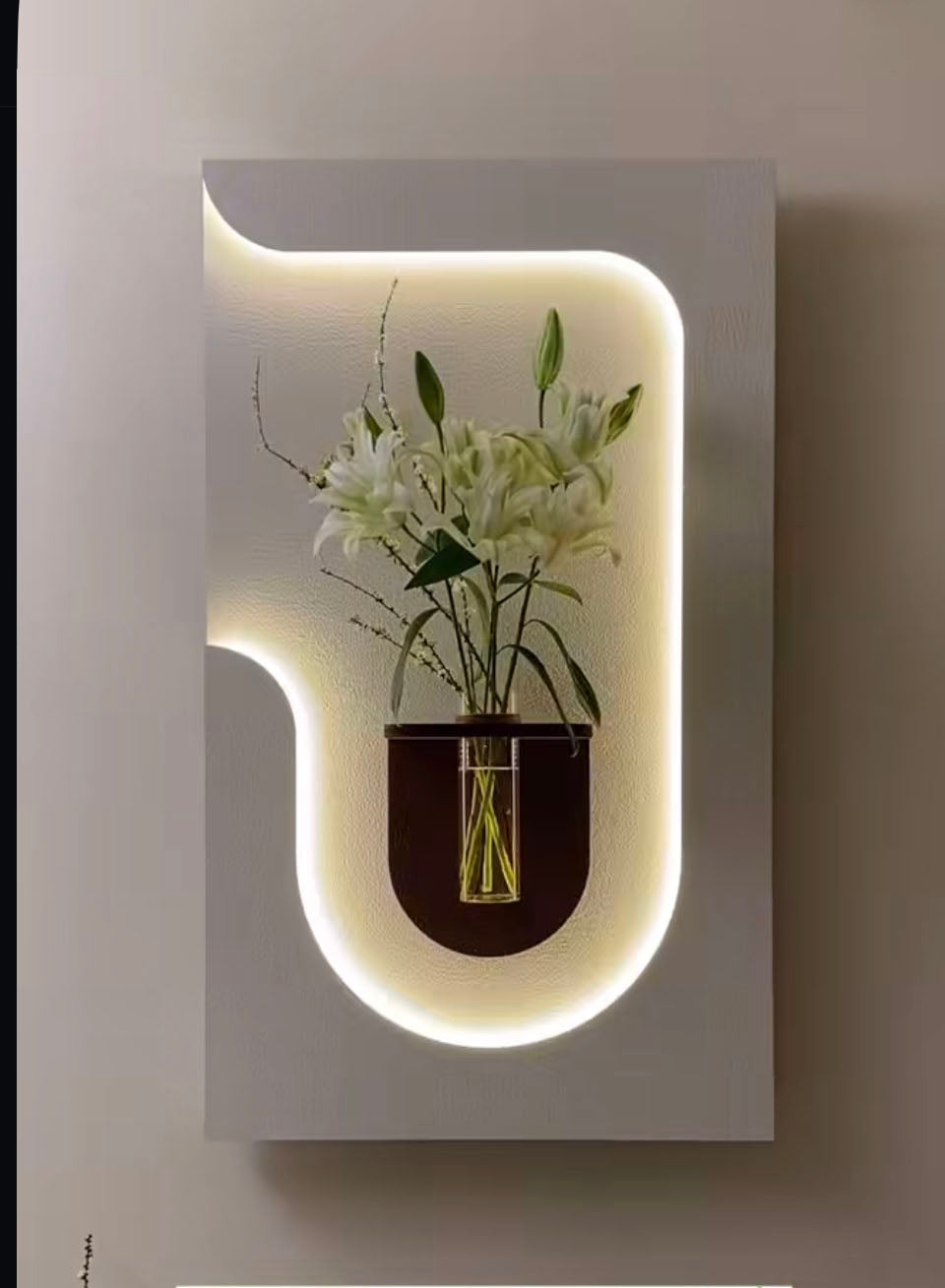 Luxury Sandstone Wall Décor with Vase and Warm Lighting – A Sophisticated Home Addition