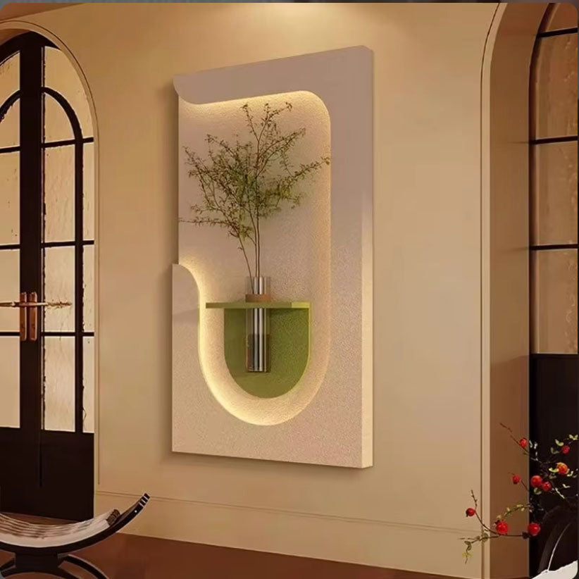 Luxury Sandstone Wall Décor with Vase and Warm Lighting – A Sophisticated Home Addition